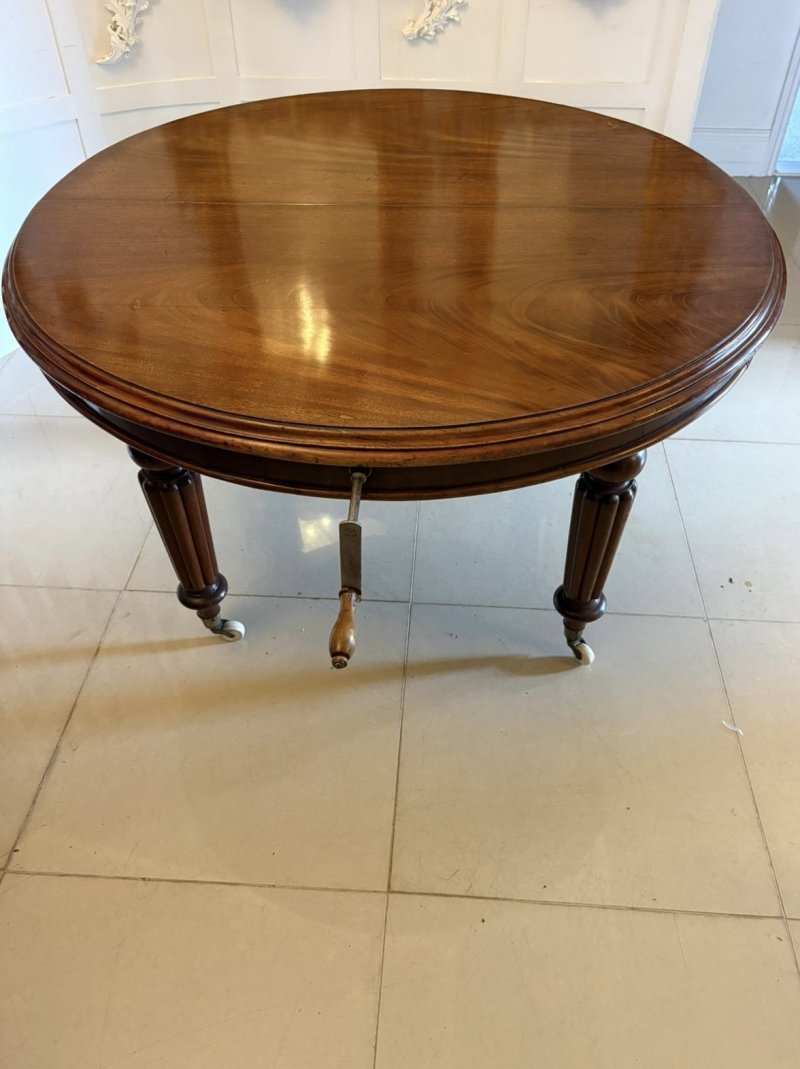 Antique Victorian Mahogany Extending Dining Table, Wind Out Oval Dining Table on Castors - Image 6